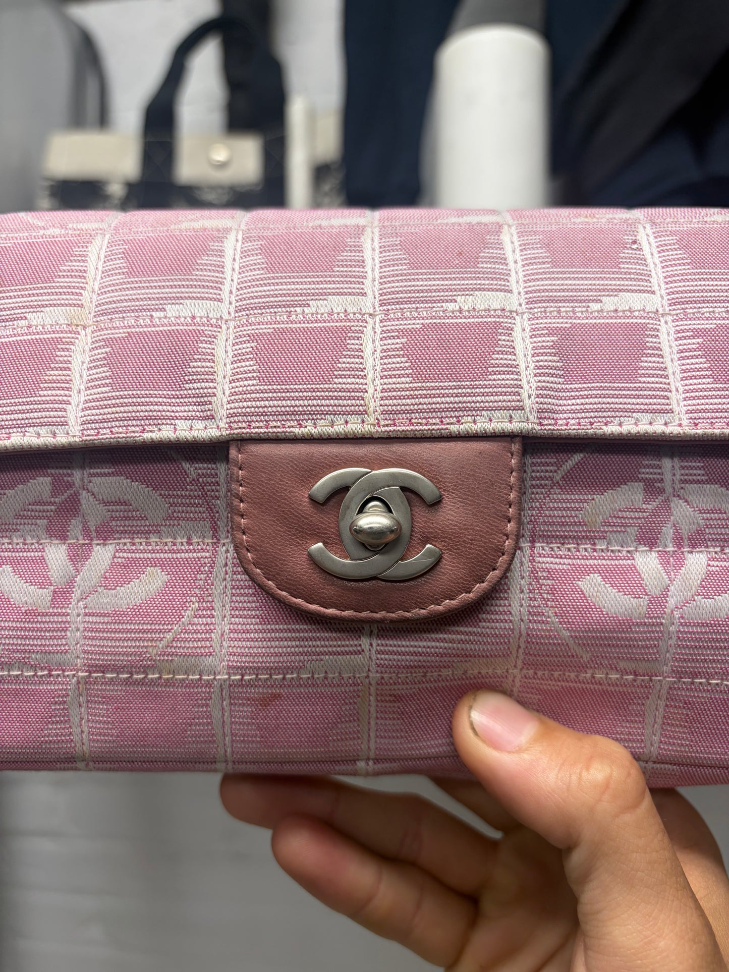 Chanel Pink Canvas ‘Chocolate Bar’ Chain Shoulder Bag