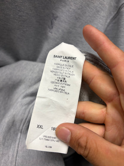 2023 Saint Laurent ‘YSL’ Embroidered Logo Grey Pullover Hoodie