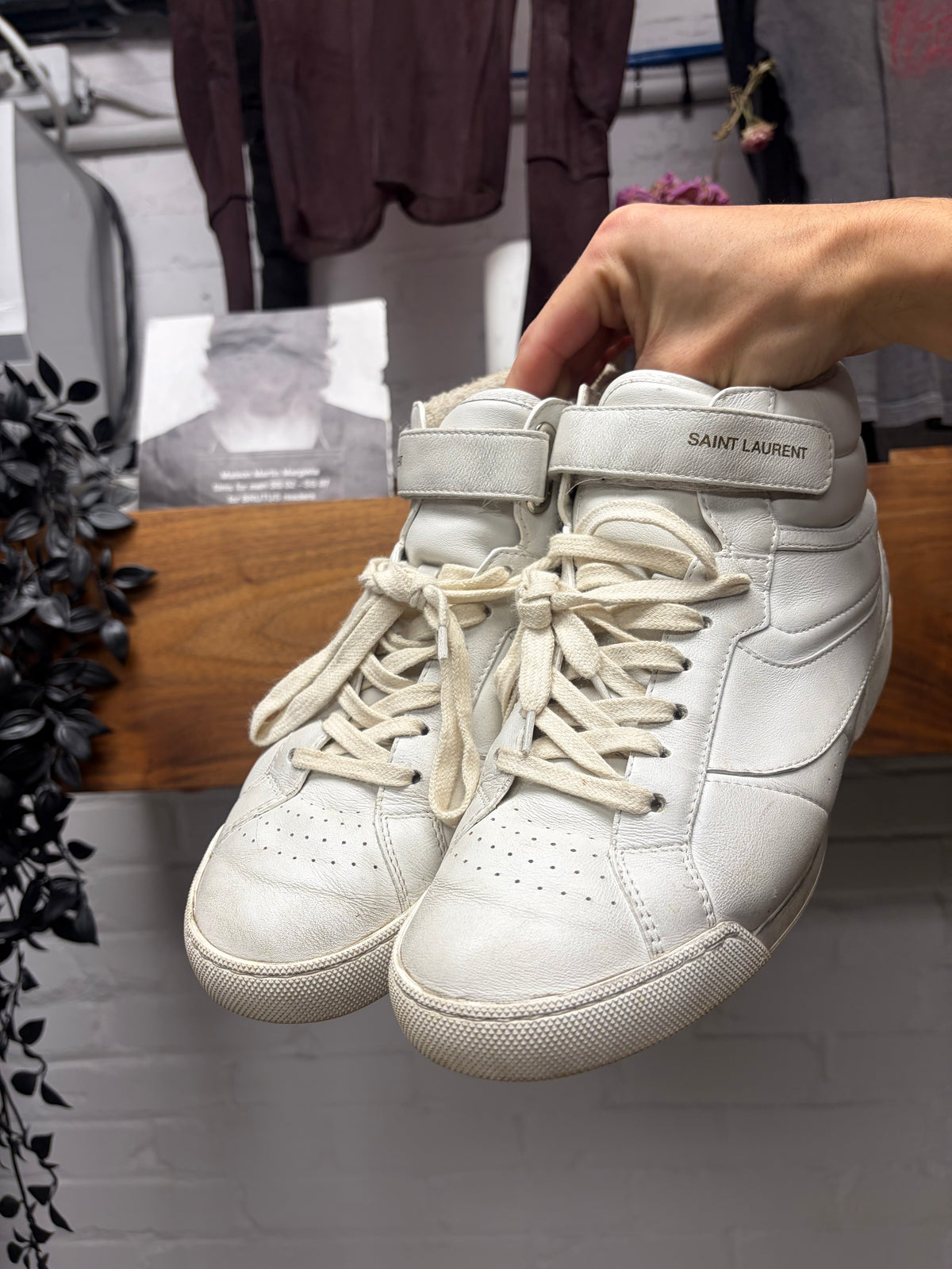 Saint Laurent ‘Lenny’ Optic White Leather Mid-Top Sneakers