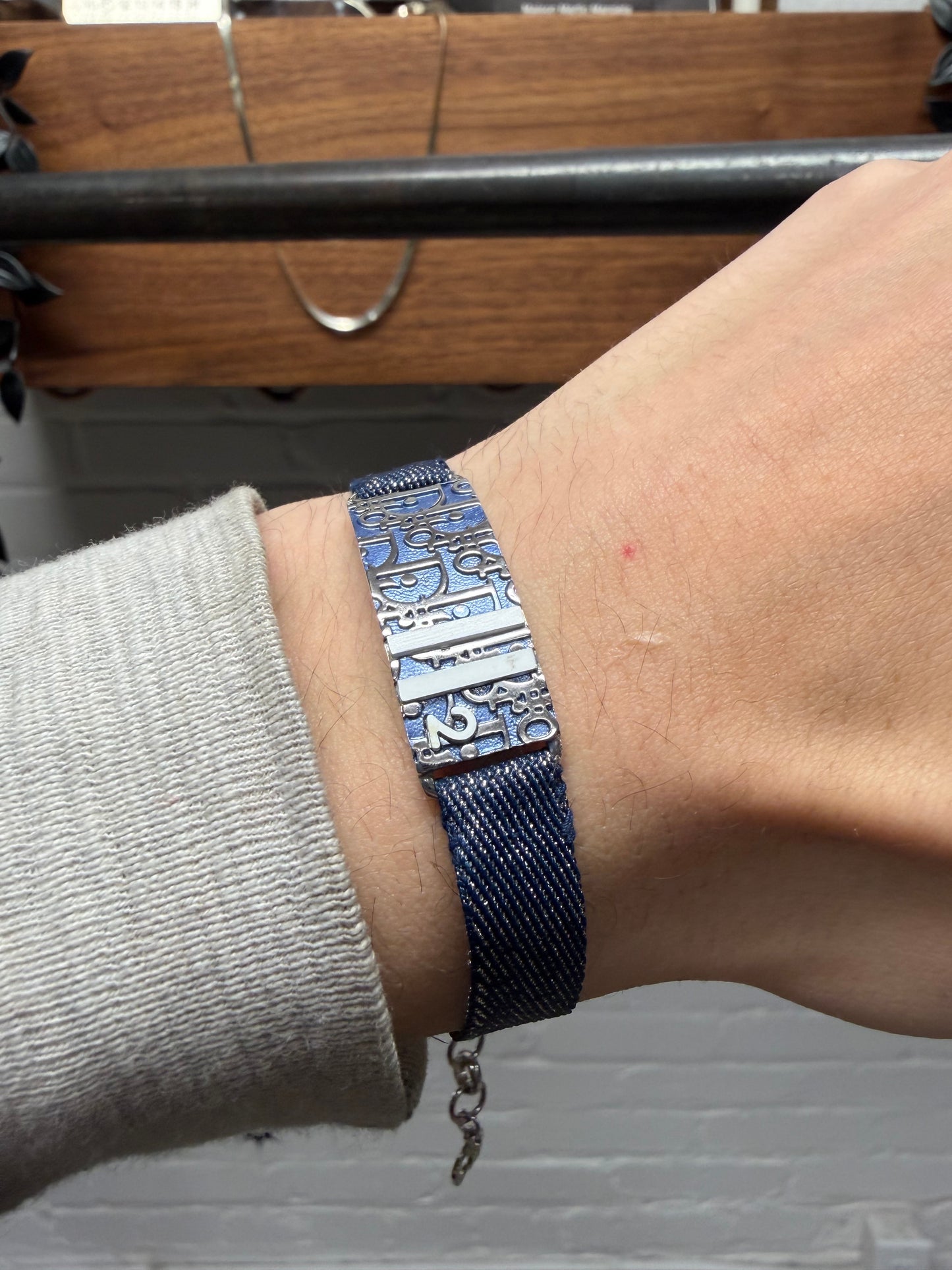 2000s Dior Blue ‘Trotter Monogram’ Silver Bracelet