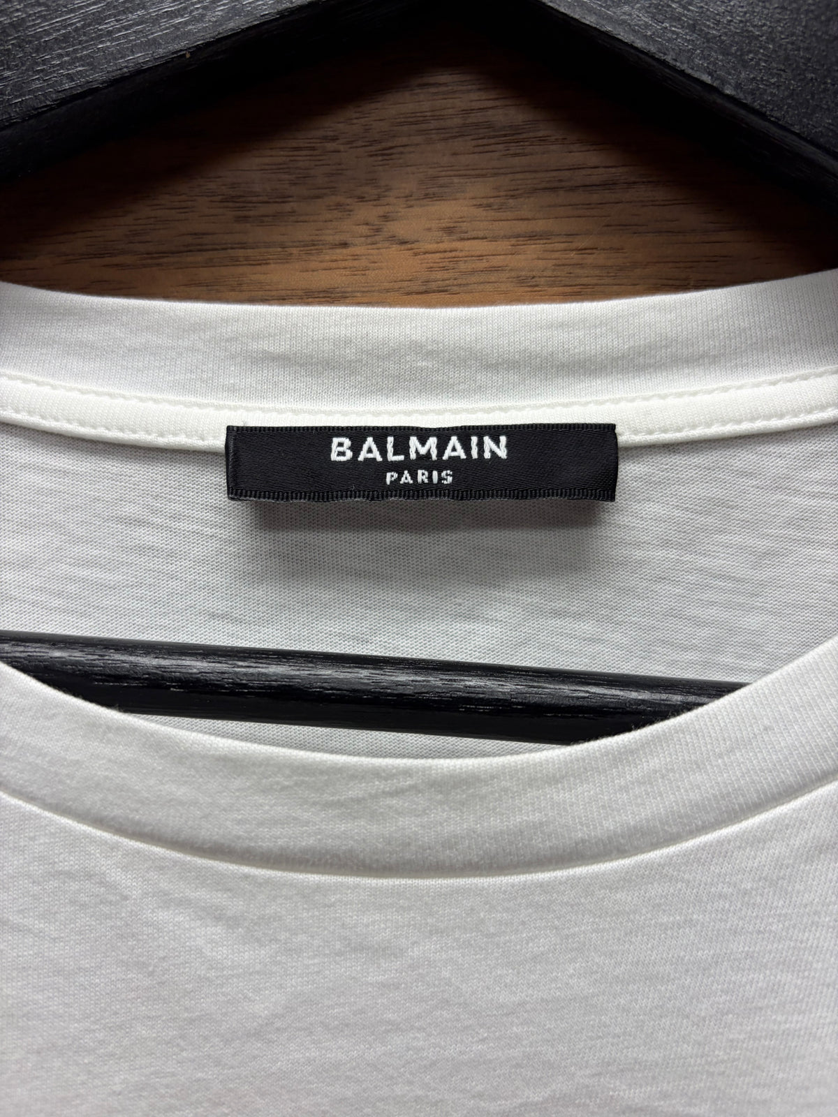 Balmain Shoulder Epaulette White Short Sleeve Logo T-Shirt