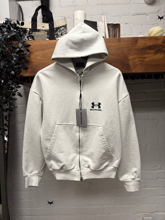 SS2025 Balenciaga x Under Armour Embroidered Logo White Zip-Up Hoodie