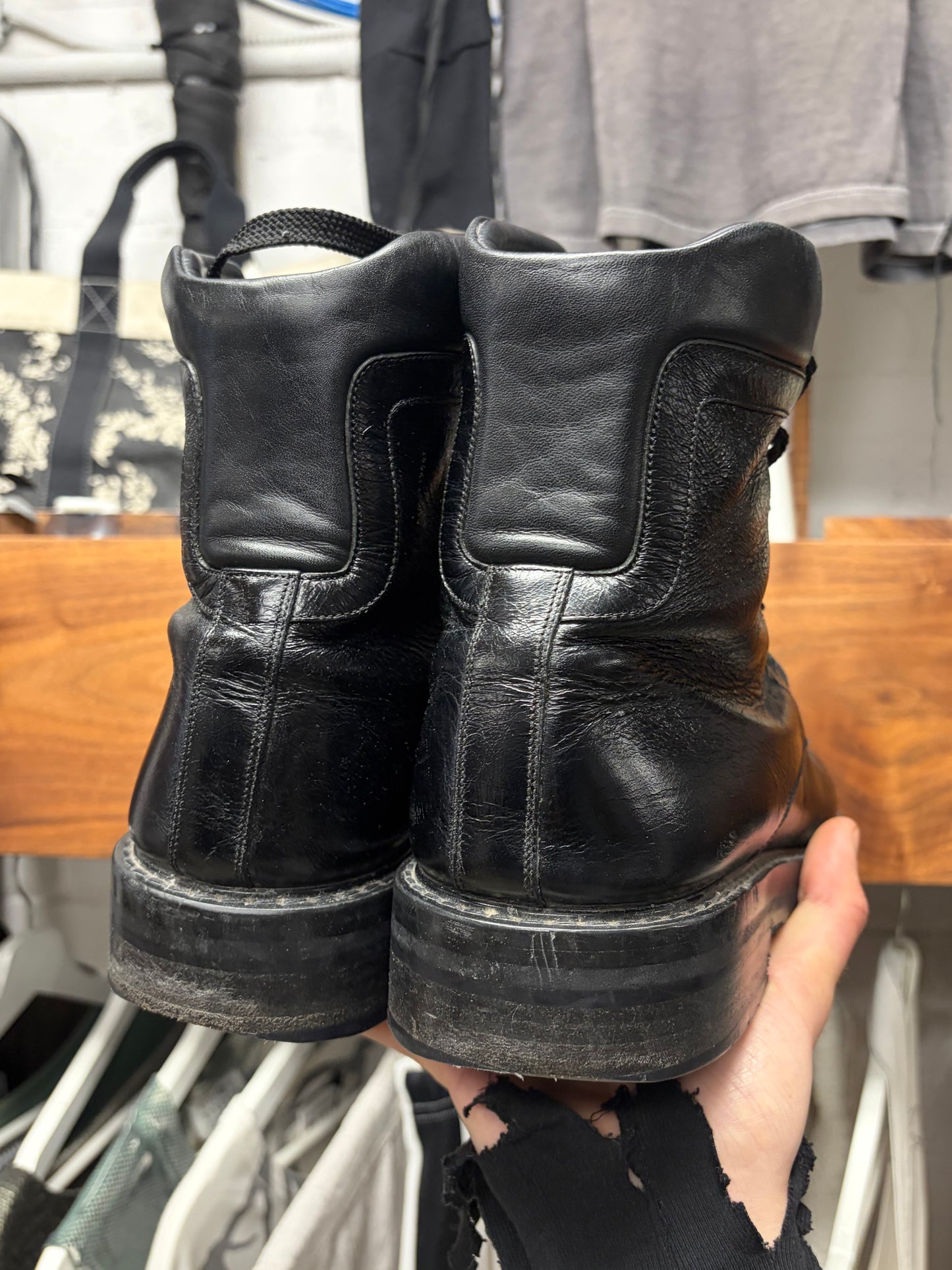 Saint Laurent ‘William’ Double Lace Up Patent Leather Combat Boots