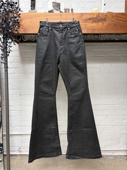 Rick Owens Waxed Black ‘Bolans’ Bootcut Flared Denim