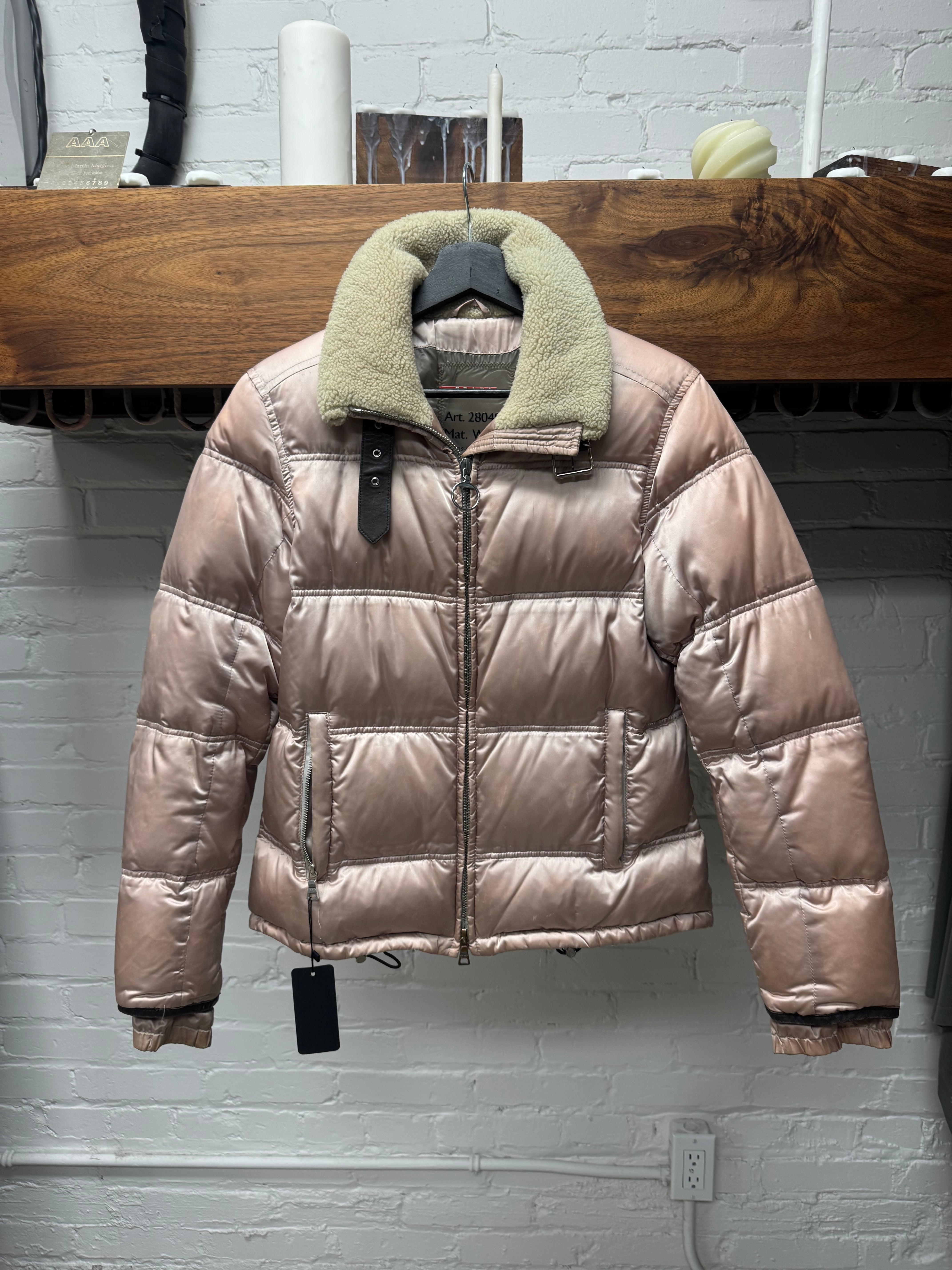 ジャケット・アウター 2000s PRADA 2000s Prada Sport Shearling Collared Pink Down Filled Puffer