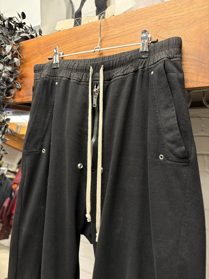 Rick Owens ‘Bela’ Exposed Zip Black Cotton Wide Leg Drawstring Sweatpants