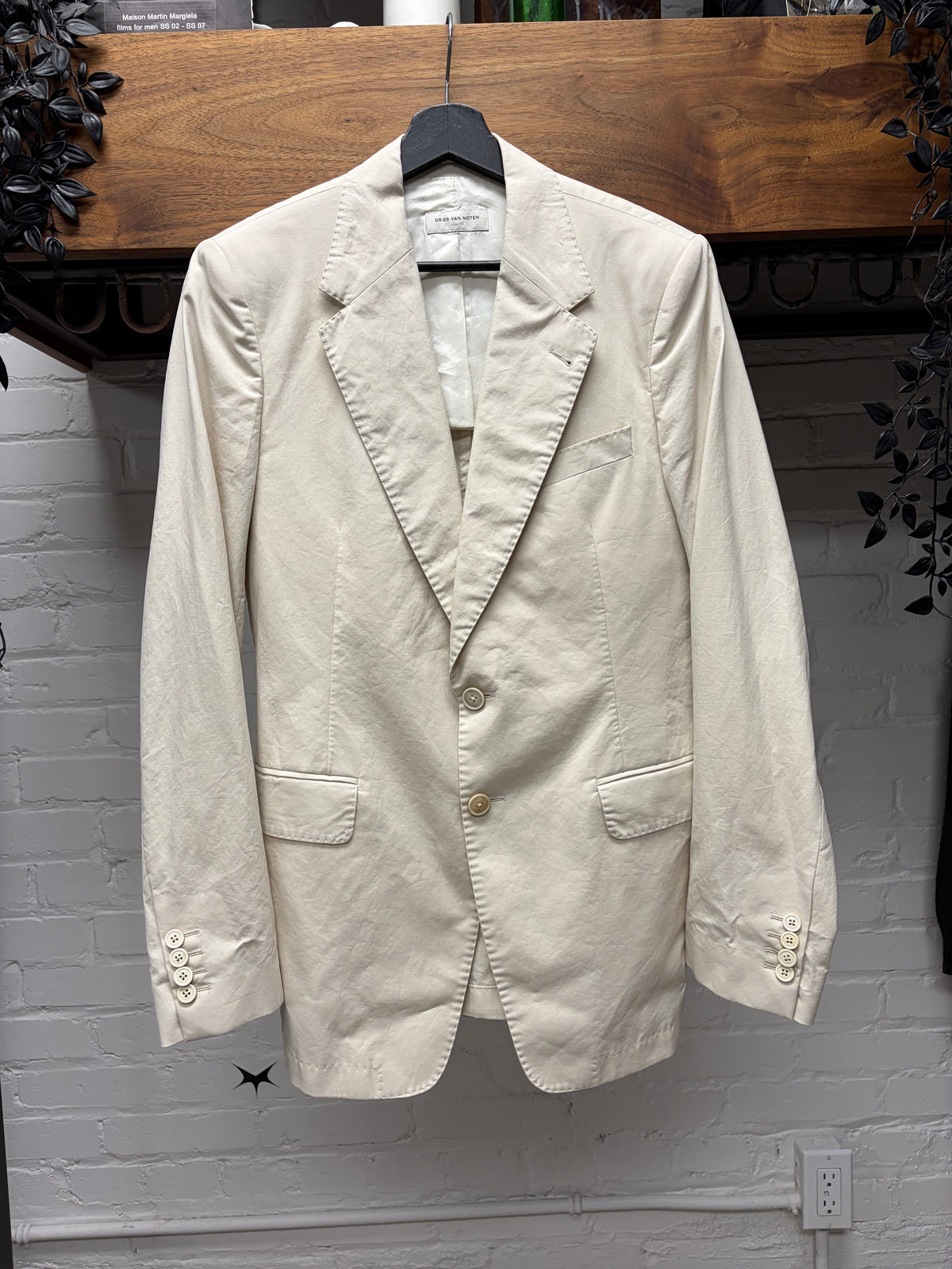 Dries Van Noten Cream Cotton Single Button Blazer