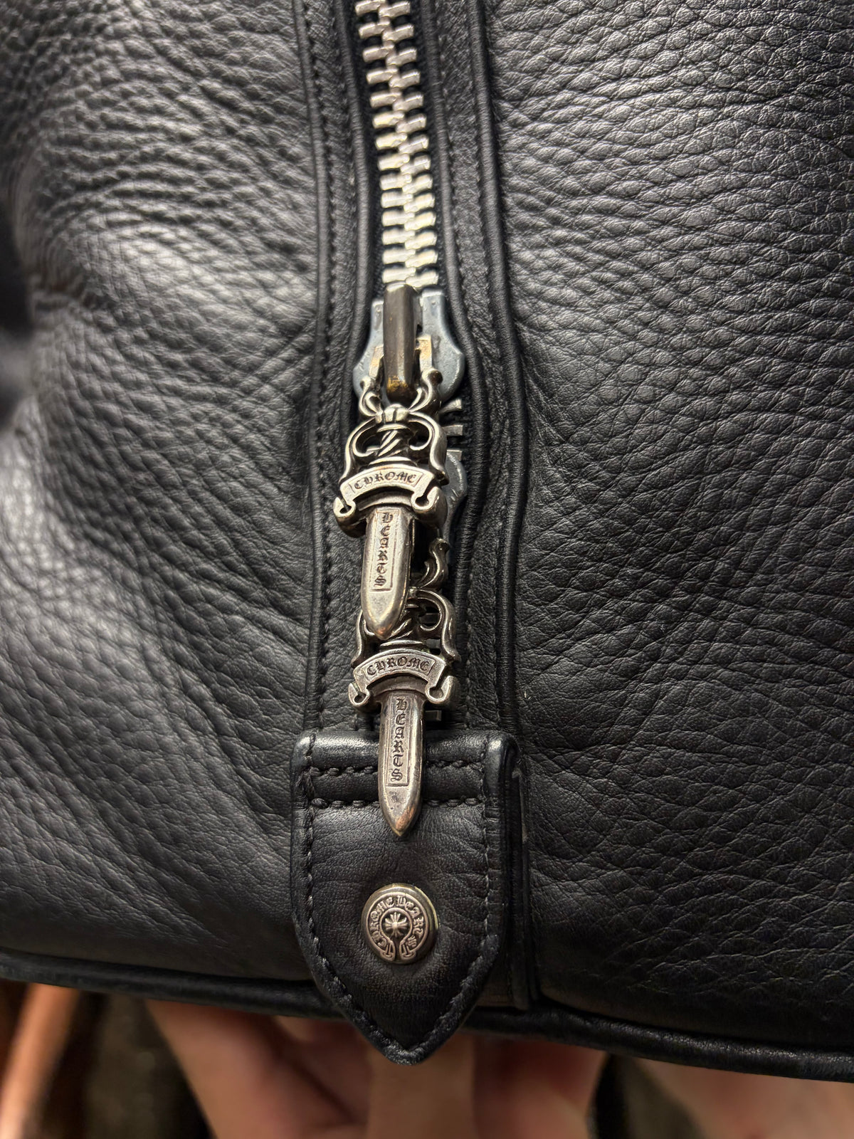 Chrome Hearts Fleur Black Leather Large ‘Weekender’ Duffle Bag
