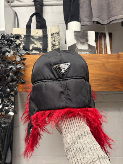 AW2019 Prada Red Fur Nylon Ushanka ‘Trapper’ Hat