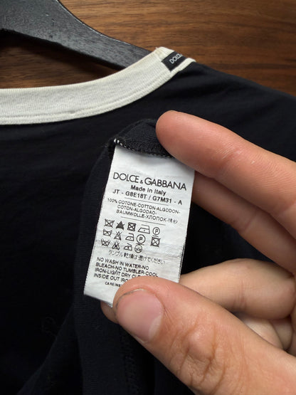 Dolce and Gabbana ‘Sicilia’ Black/White Cotton Ringer T-Shirt