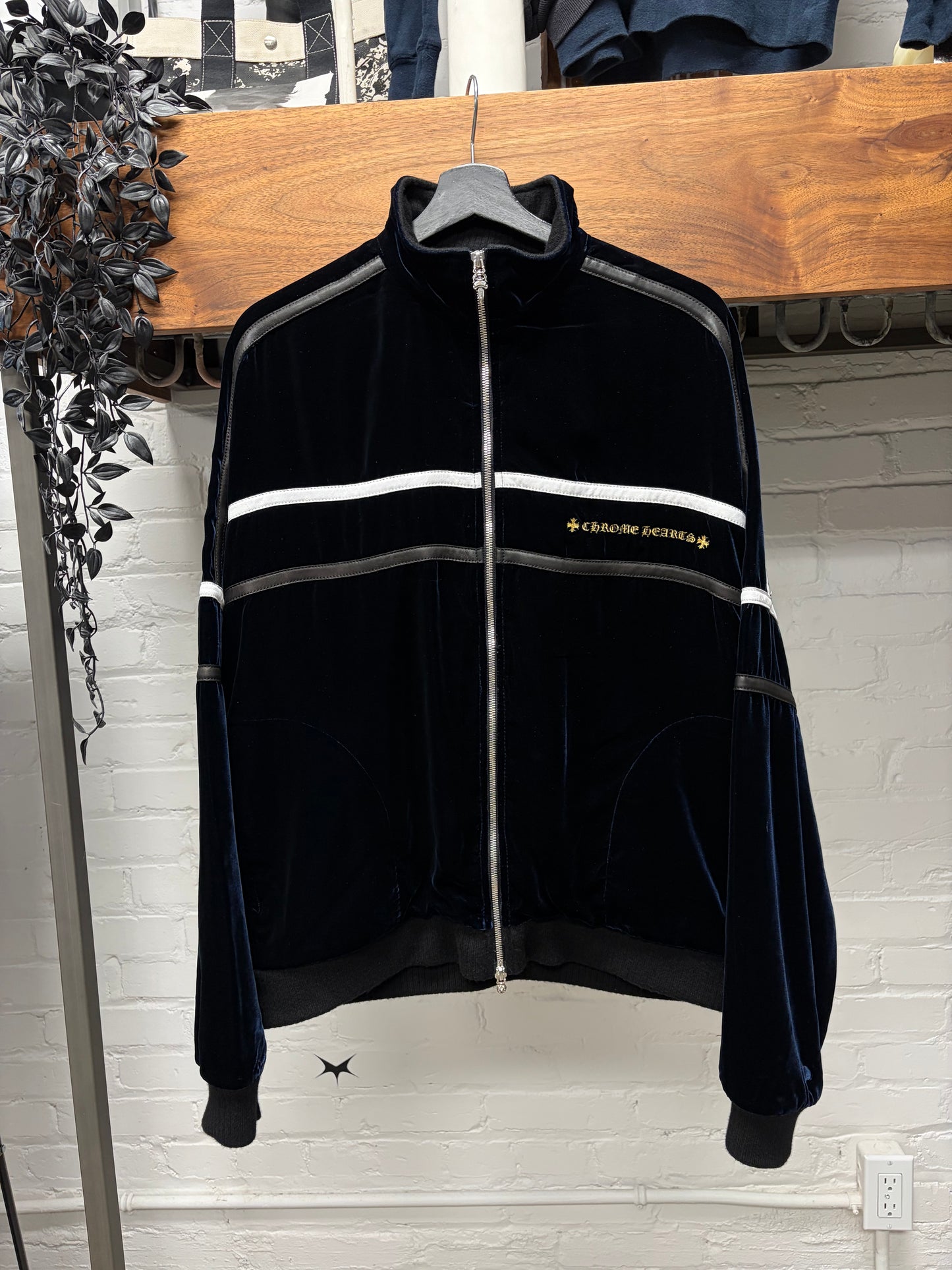 Chrome Hearts Velour/Leather Tracksuit Zip-Up Jacket
