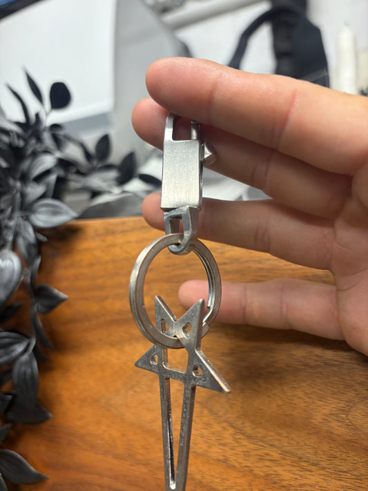 AW2022 Rick Owens ‘Strobe’ Pentagram Silver Tone Keychain