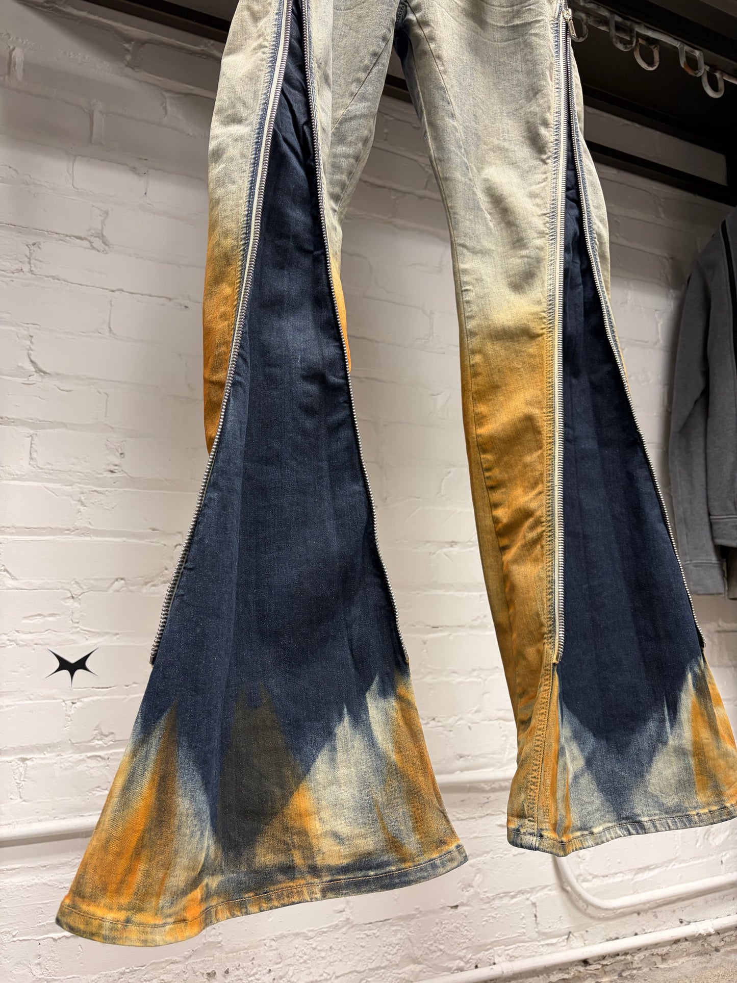 Rick Owens ‘Bolans Banana Cut’ Degrade Sky/Orange Flared Leg Denim