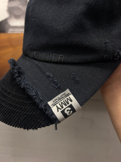 Mihara Yasuhiro Crushed Corduroy/Cotton Distressed Black Baseball Cap