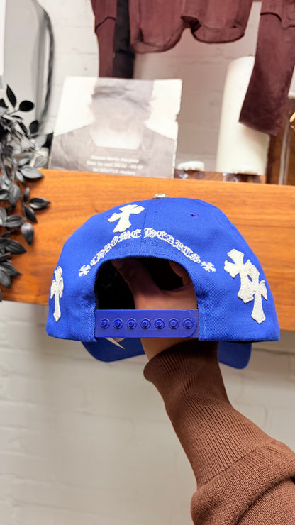 Chrome Hearts Blue/White Leather Cross Patch ‘CH Logo’ Trucker Hat