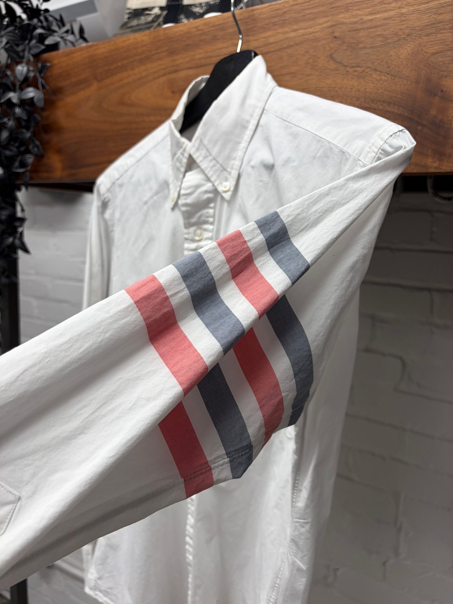 Thom Browne Classic White Cotton Striped Oxford Button Down Shirt