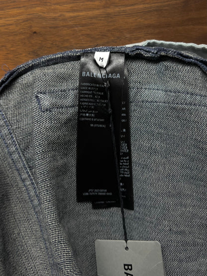 AW23 Balenciaga Double Layered Washed Blue Wide Cut Denim