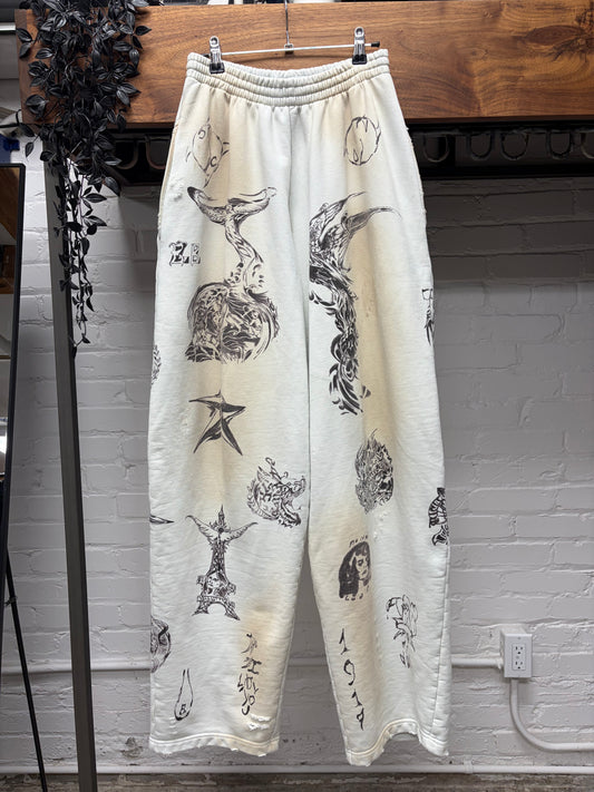 SS2024 Balenciaga ‘Tattoo’ Baggy Wide Cut Distressed Sweat Pants