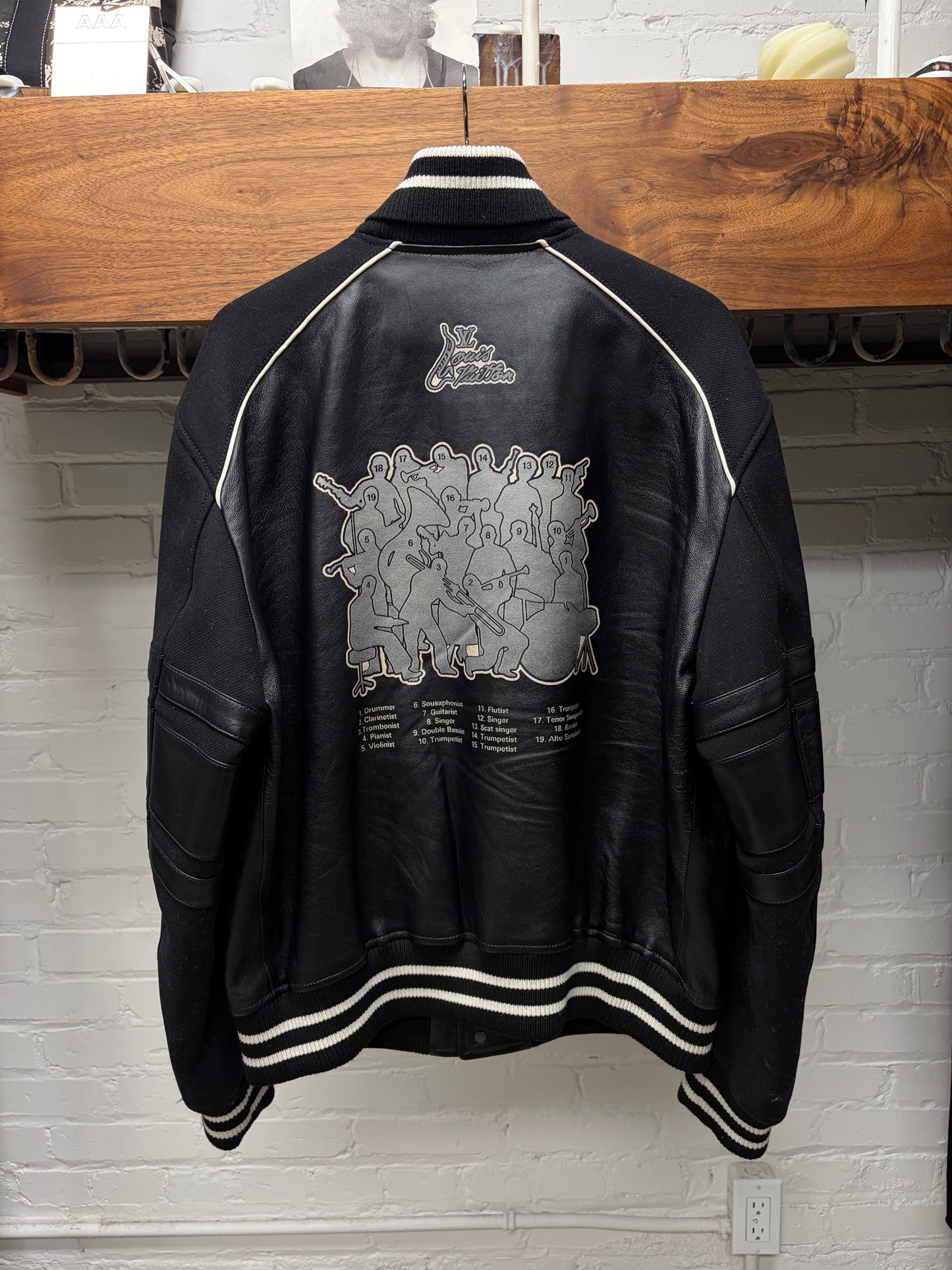 SS2023 Louis Vuitton by Virgil Abloh ‘Musicians’ Black Leather/Wool Varsity Jacket