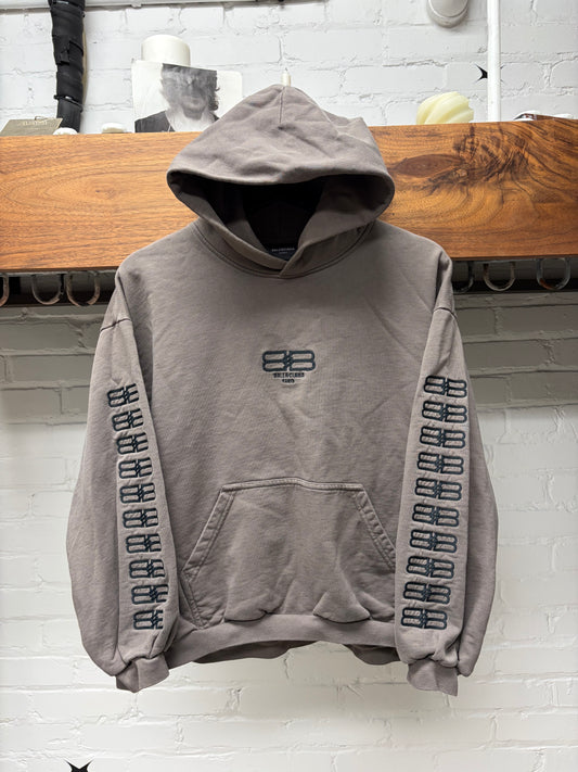 2022 Balenciaga ‘BB’ Embroidered Logo Brown Pullover Hoodie