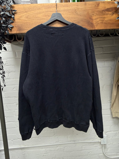 Neighborhood Embroidered Black/White Thermal Cotton Long Sleeve Shirt