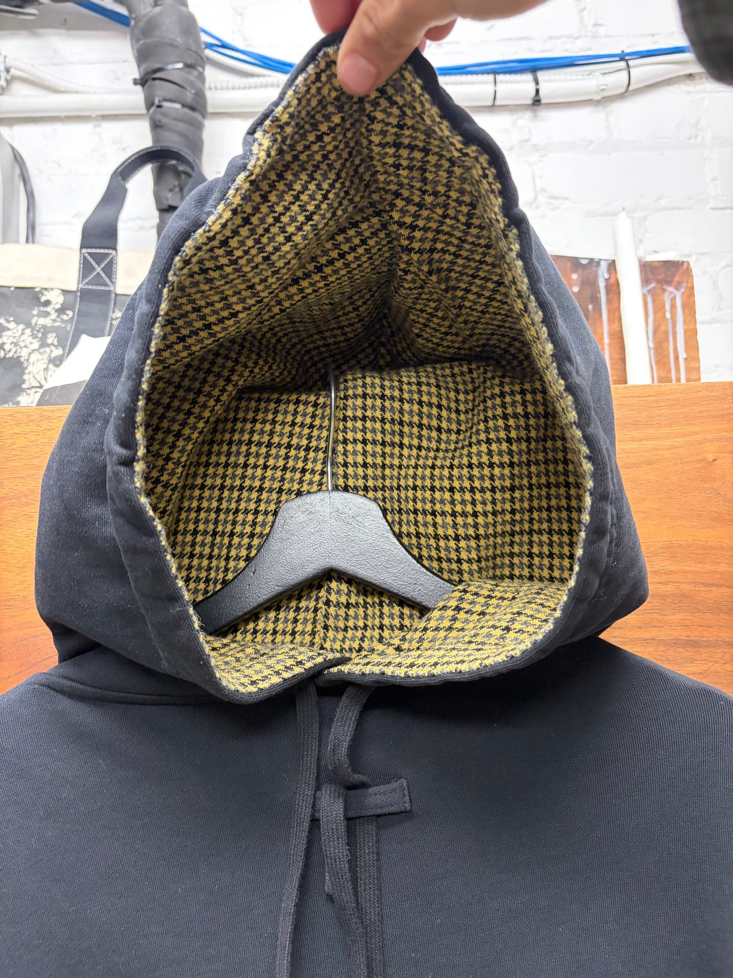 2018 Raf Simons Oversized Hoodie with Houndstooth Interior