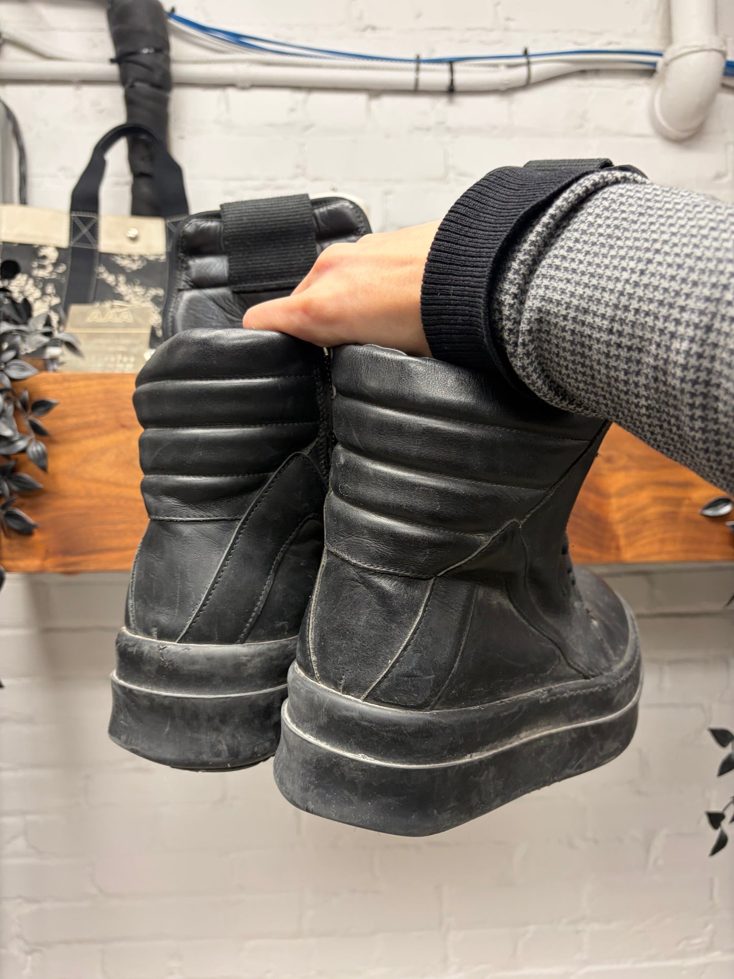 Rick Owens ‘Mega Bumper’ Geobasket Black High Top Sneakers