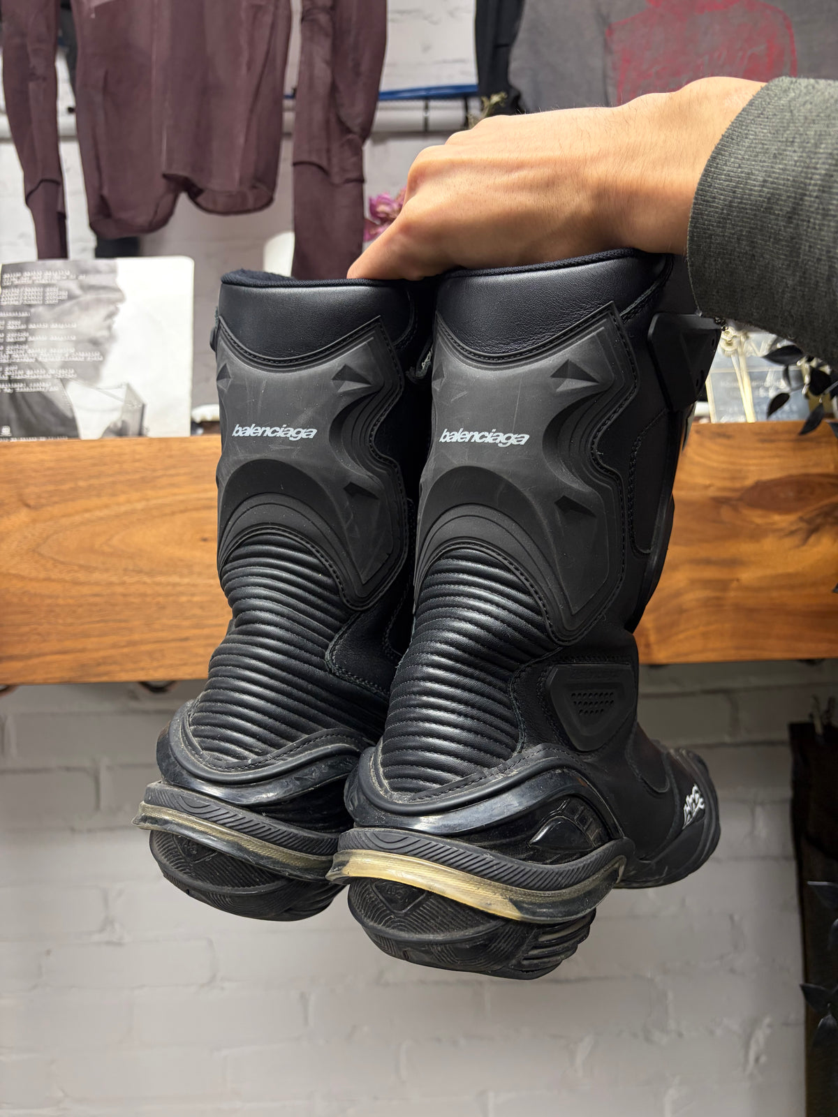 Balenciaga ‘Tyrex’ Black/White Leather Motocross High Cut Boots