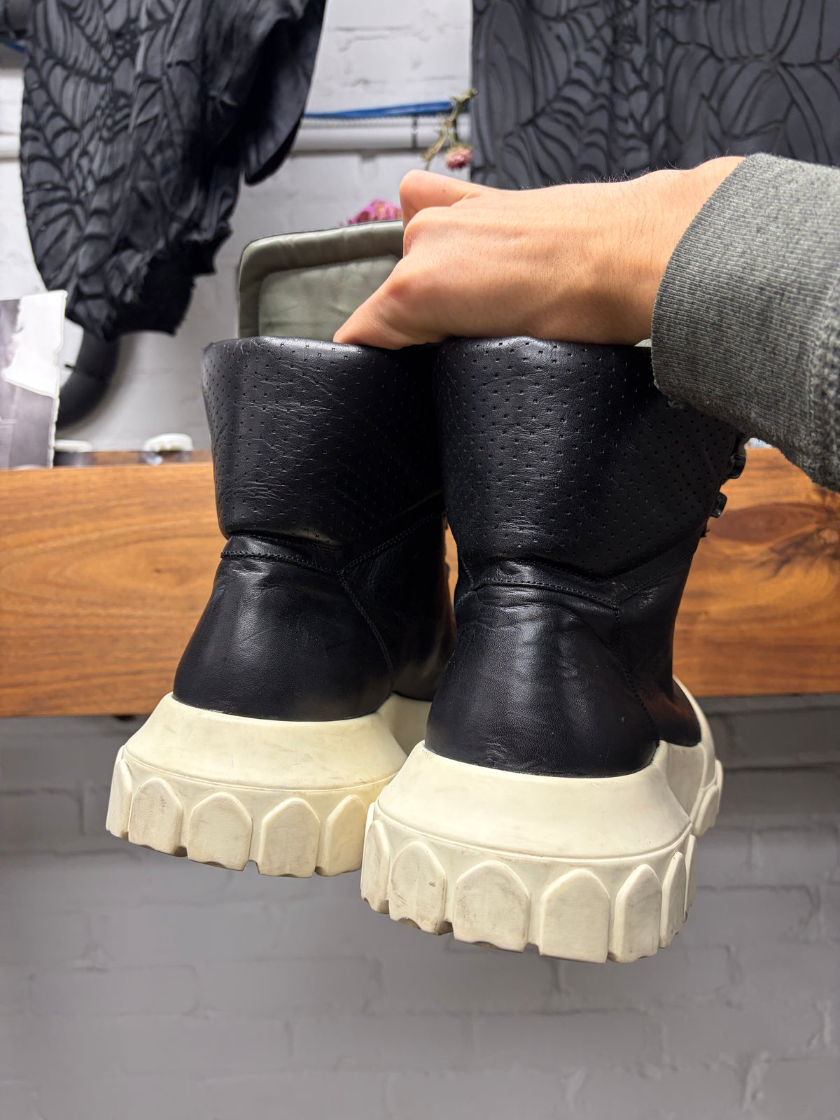 Rick Owens ‘Tractor Sole’ Black/Milk Leather Hiking Boots