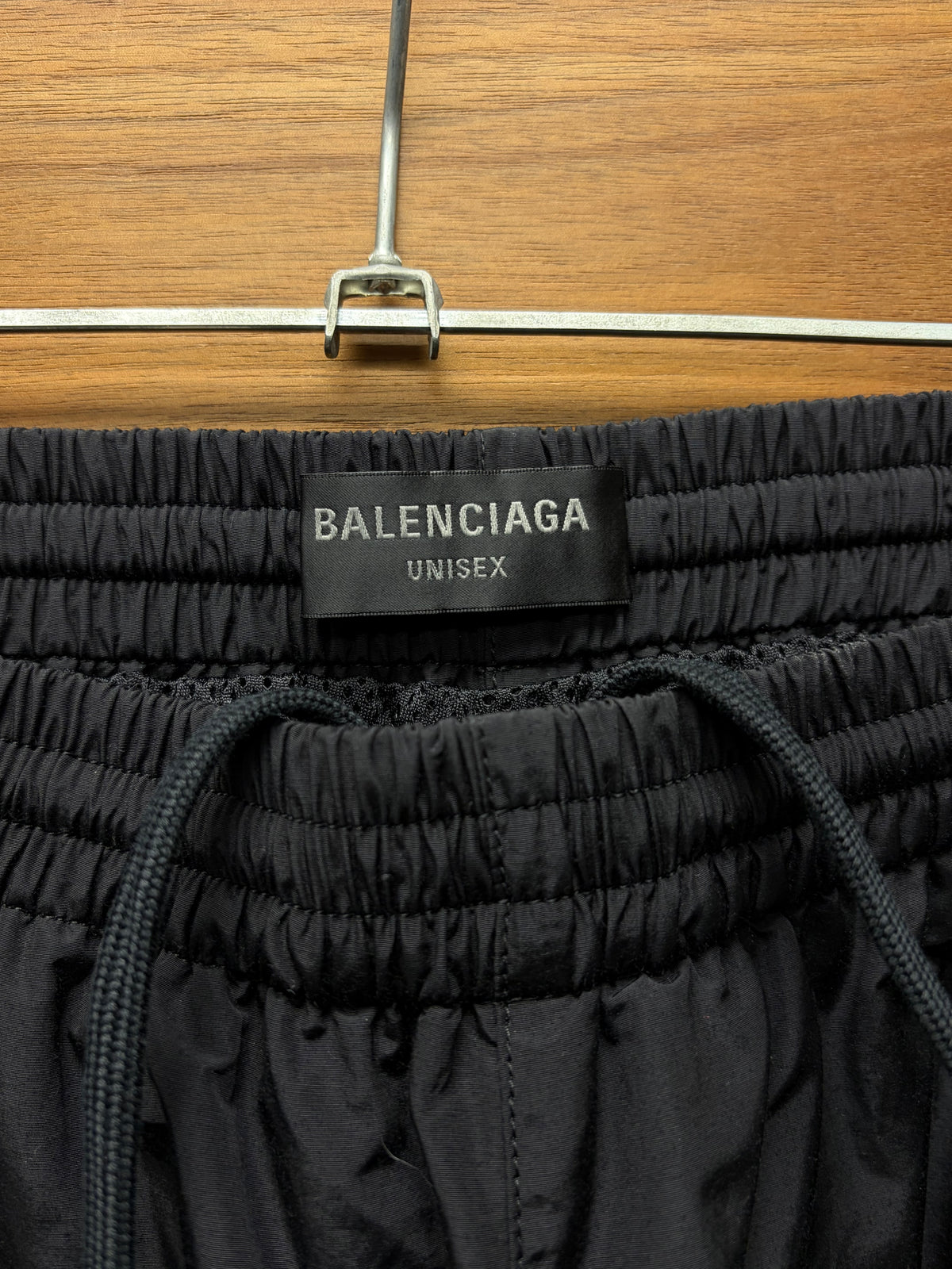 2024 Balenciaga ‘Minimal Logo’ Straight Leg Black Nylon Drawstring Track Pants
