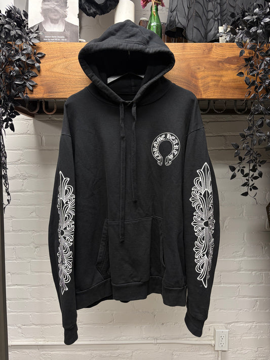 Chrome Hearts Black Floral Sleeve ‘Horseshoe Logo’ Black Hoodie