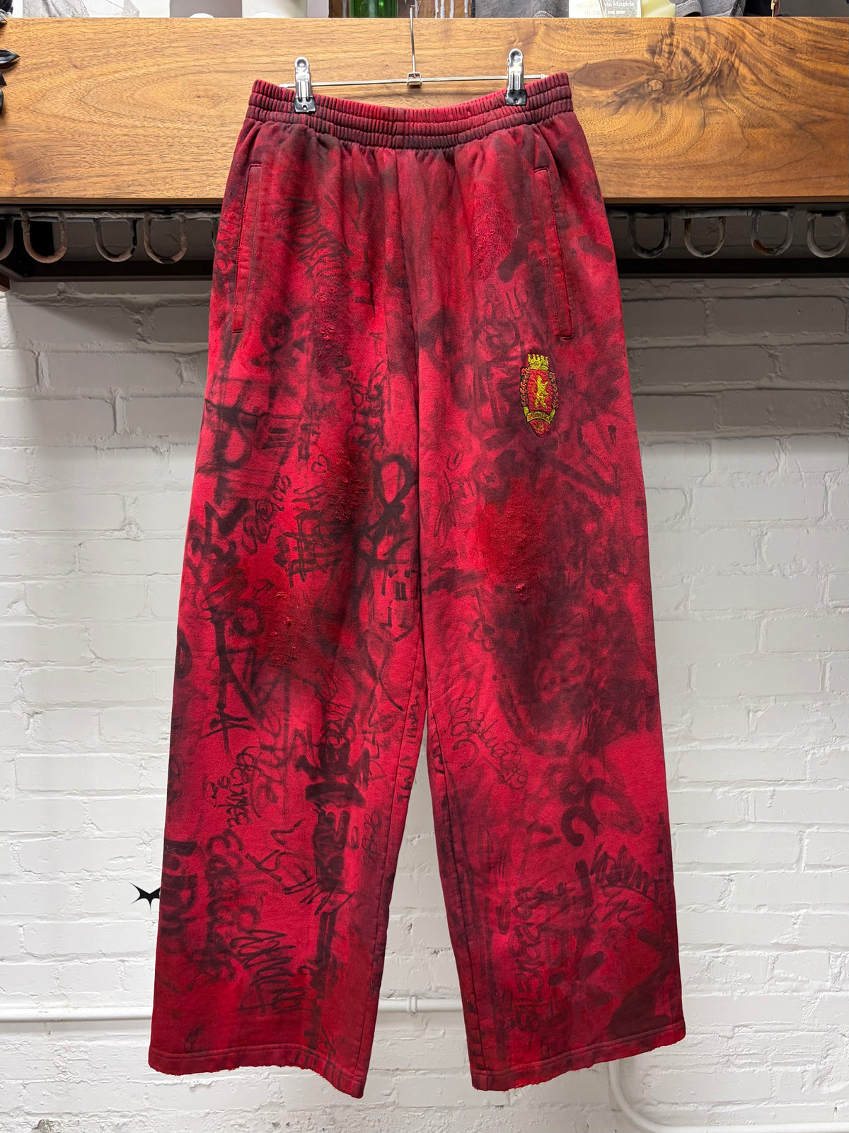 SS2023 Balenciaga ‘Skater’ Red Distressed Wide Leg Sweatpants