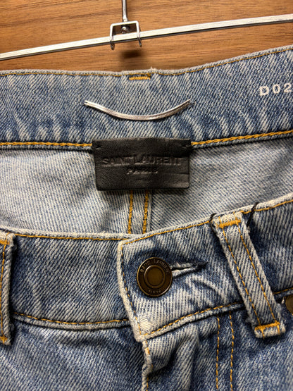 2017 Saint Laurent D02 Blue Distressed Knee Blowout Skinny Jeans