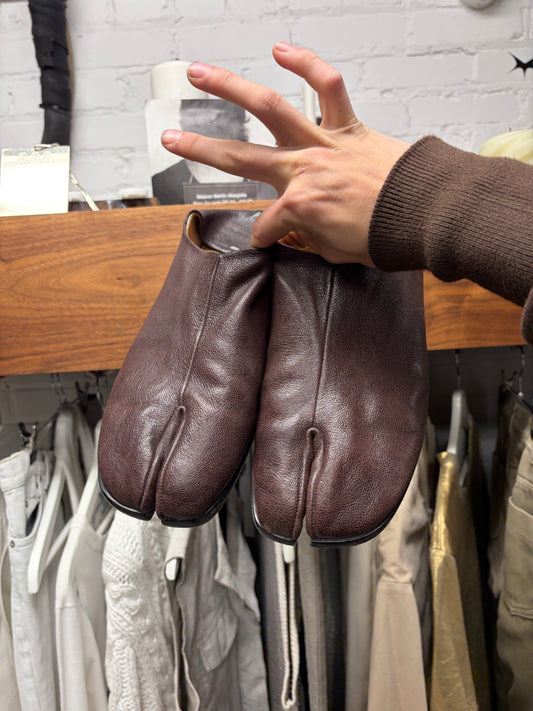 Maison Margiela ‘Tabi’ Split Toe Brown Leather Mule/Loafers