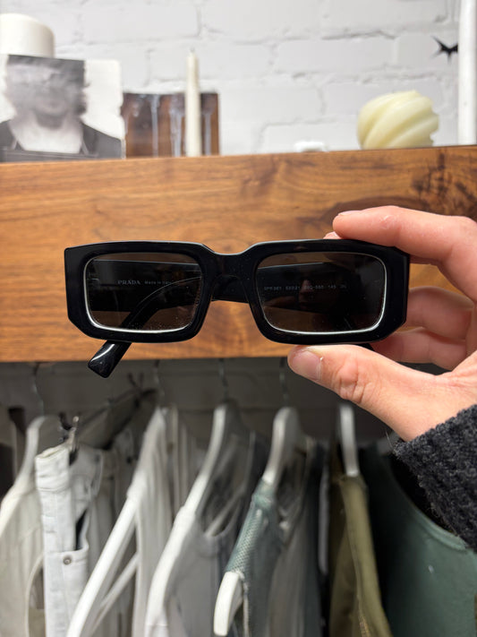 Prada ‘Symbole’ Boxy Rectangular Frame Black Sunglasses