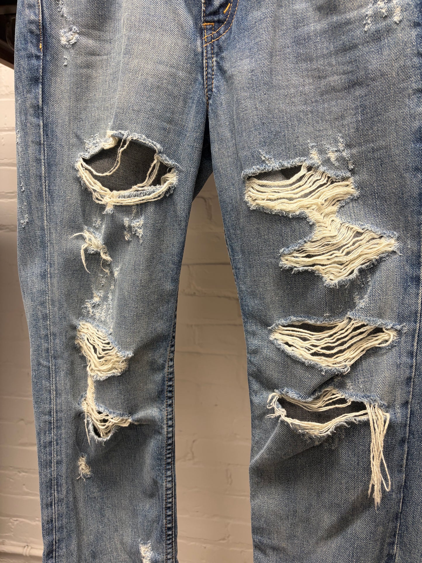 Junya Watanabe ‘Crash’ Distressed Blue Skinny Jeans