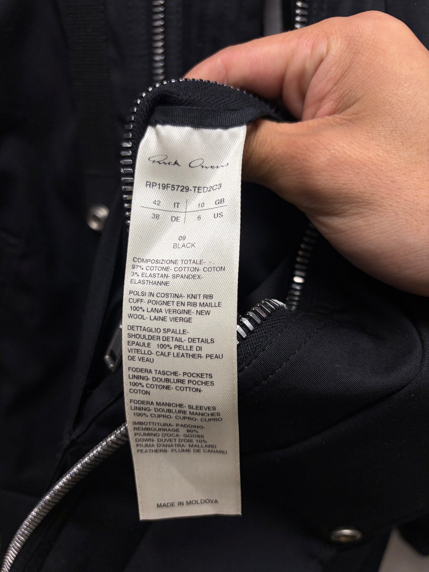 AW2019 Rick Owens ‘Larry’ Chain Mail Epaulette Black Jumbo Parka