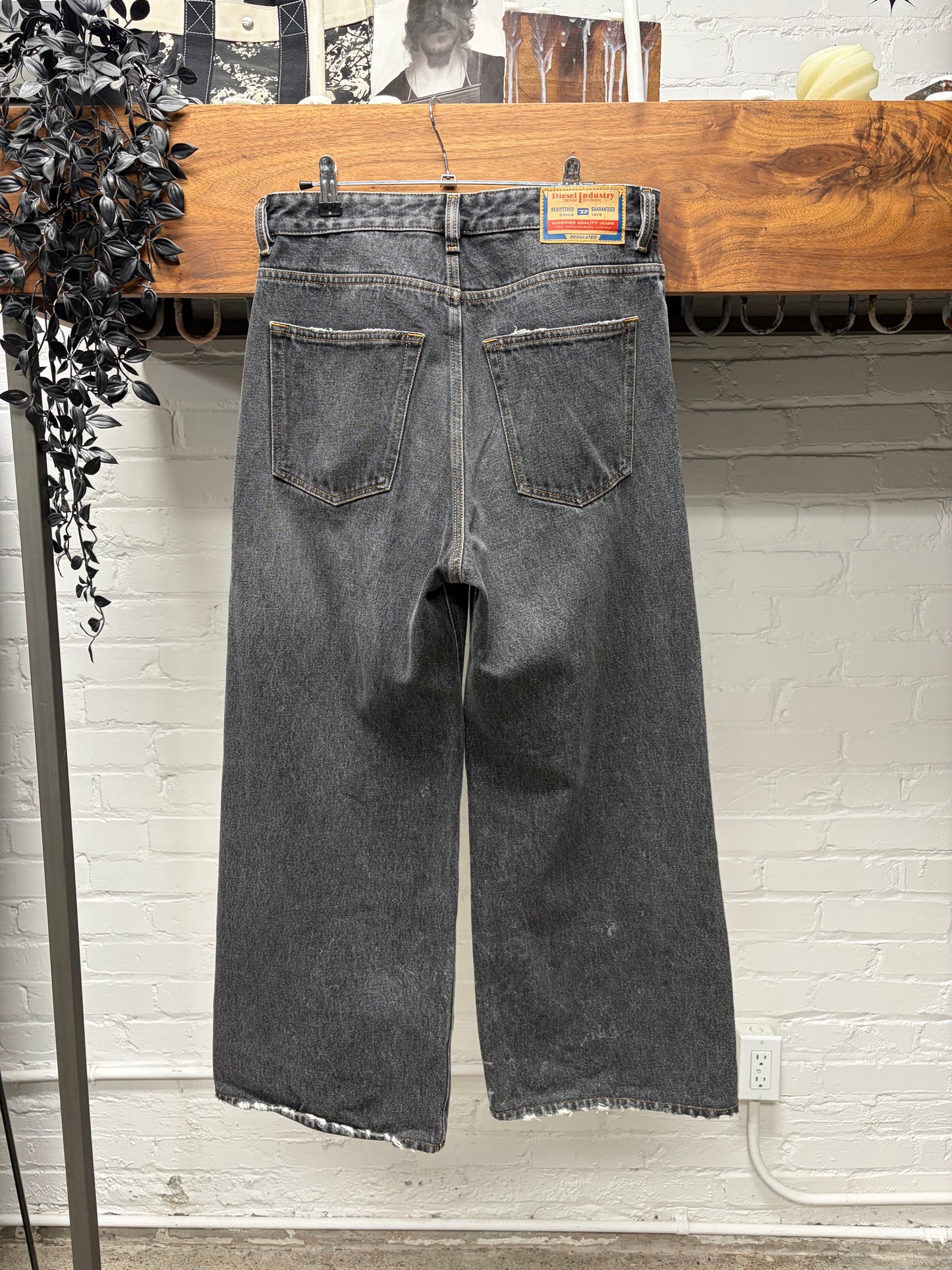 Diesel ‘D-Rise 007F6’ Distressed Grey Wide Leg Denim