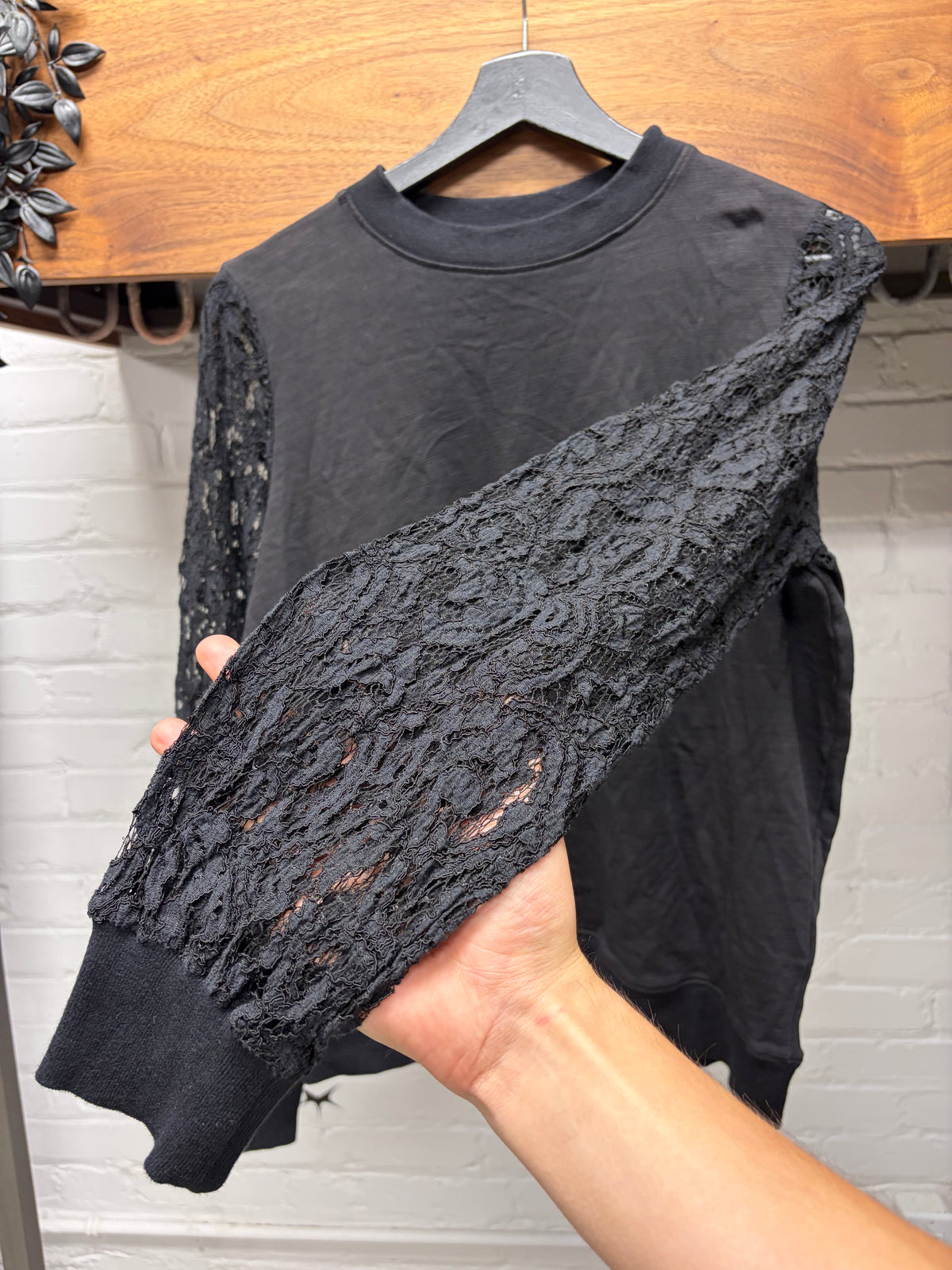 SS2018 Maison Margiela Black Cotton Long Sleeve Shirt with Lace Sleeves