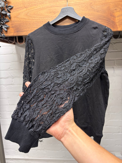 SS2018 Maison Margiela Black Cotton Long Sleeve Shirt with Lace Sleeves