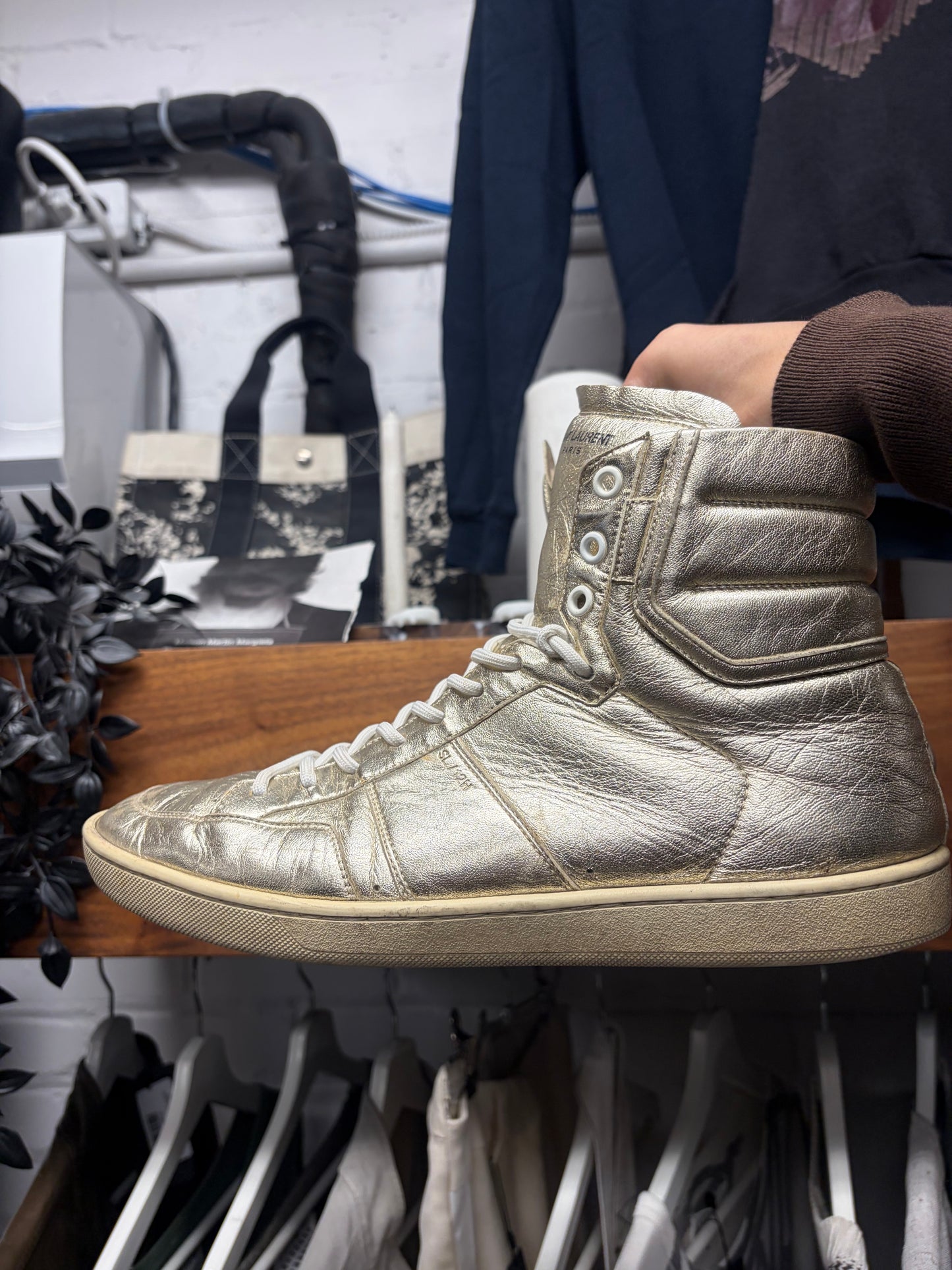 Saint Laurent by Hedi Slimane ‘SL/12H’ Gold Dust Leather High Top Sneakers