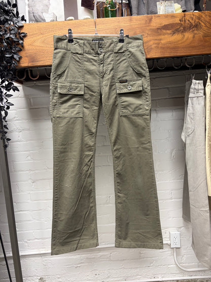 2000s Hysteric Glamour Flared Leg Green Low Rise Cargo Pants