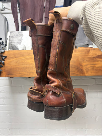 Vintage Dsquared2 Brown Calfskin Leather Cowboy Boots