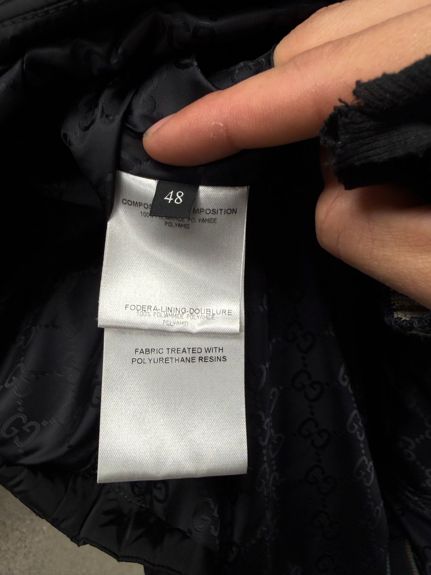Mid 2000s Gucci by Frida Giannini GG Monogram Lined Black Nylon Moto-Jacket