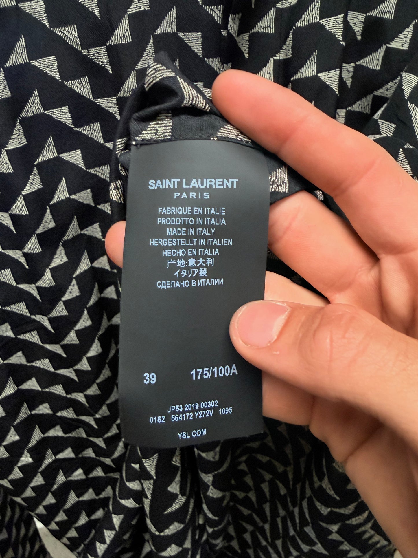 2019 Saint Laurent Silk Patterned French Button Up Shirt