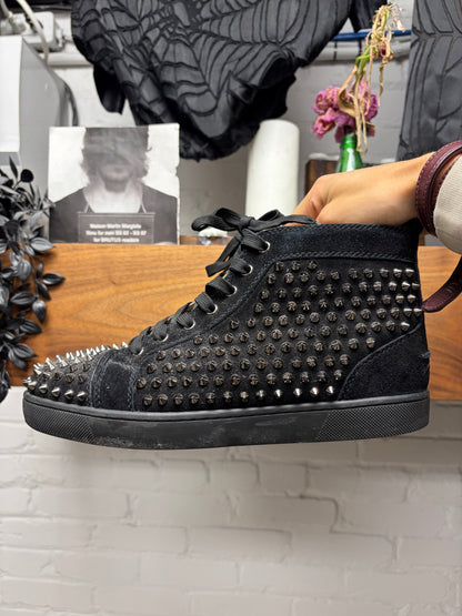 Christian Louboutin ‘Junior Spikes’ Black High Top Red Bottom Sneakers