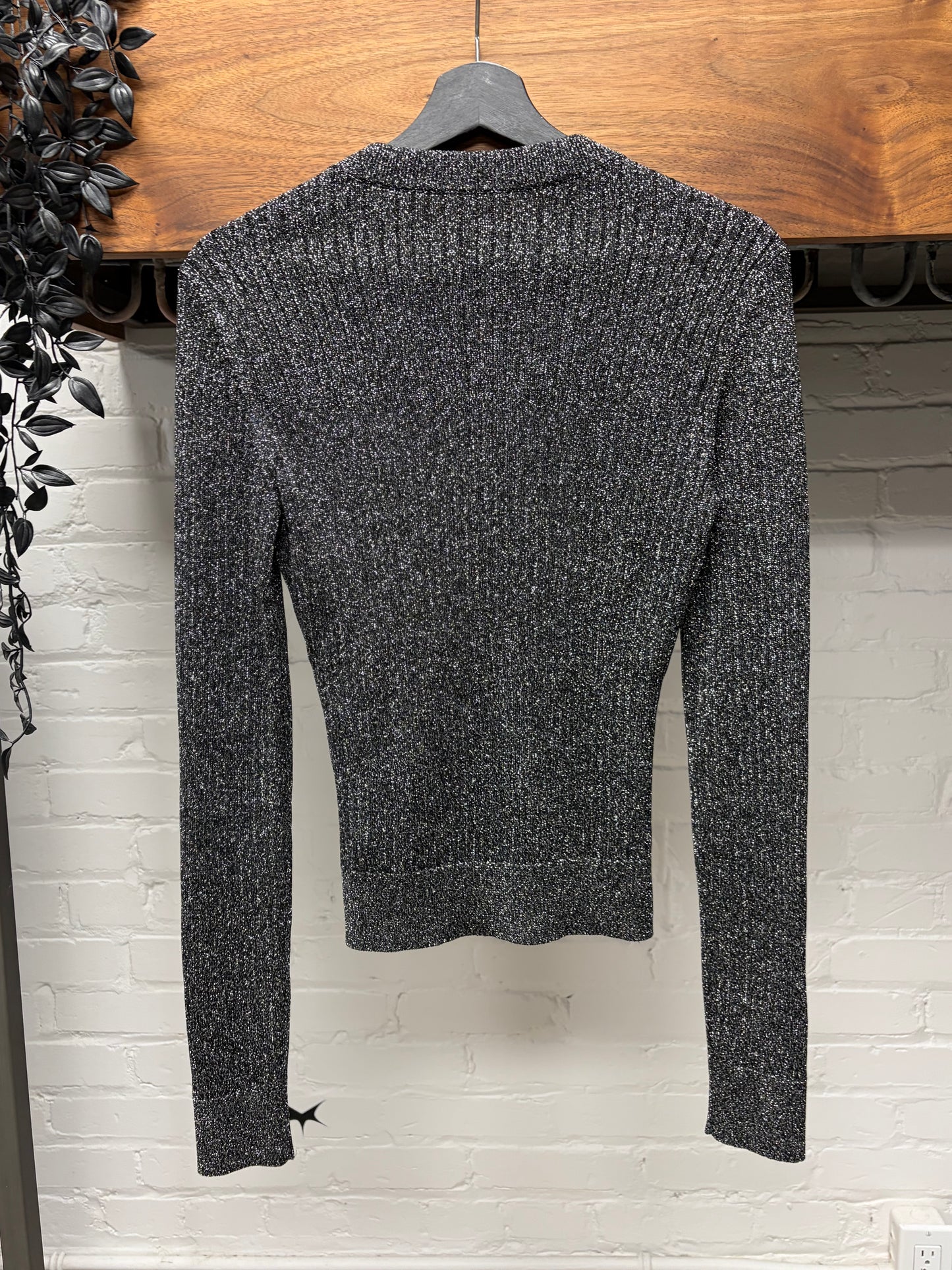 2017 Saint Laurent Silver ‘Glitter’ Ribbed Knit Sweater