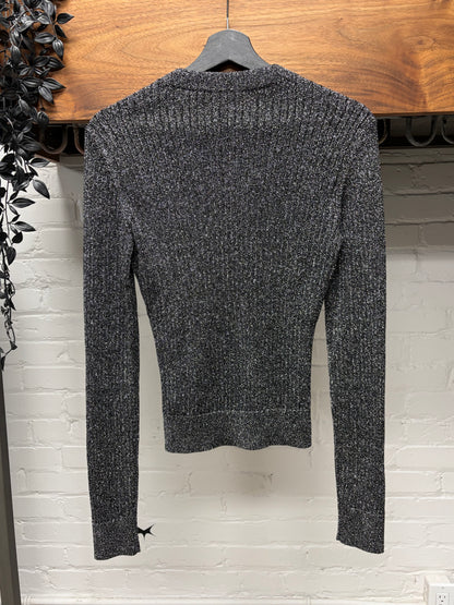 2017 Saint Laurent Silver ‘Glitter’ Ribbed Knit Sweater