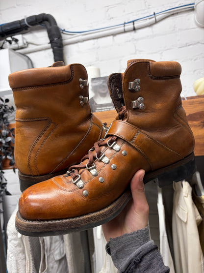Vintage Prada Leather Strap Closure Brown Hiking Boots