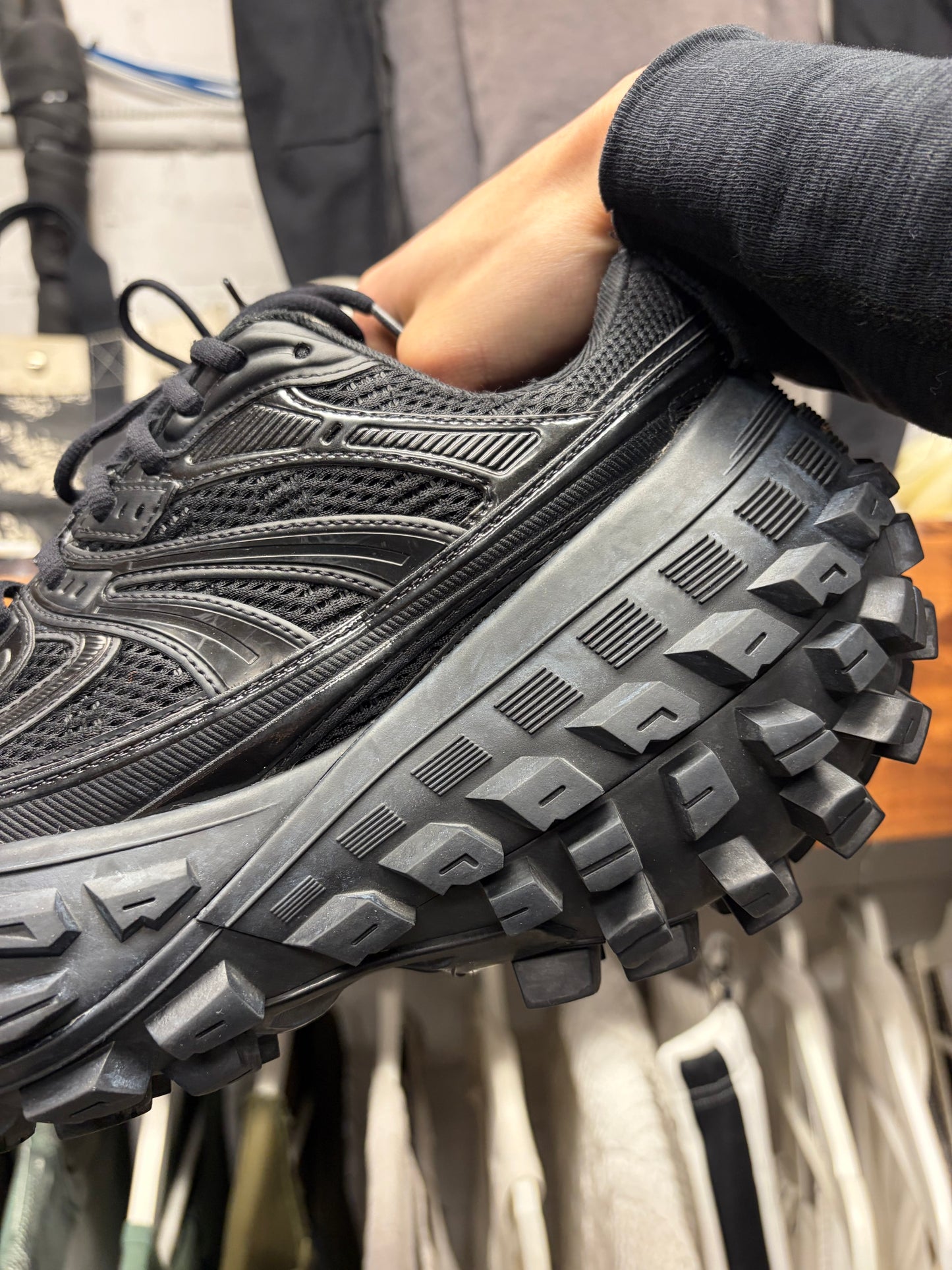Balenciaga ‘Defender’ Black Tire Sole Low Top Sneakers
